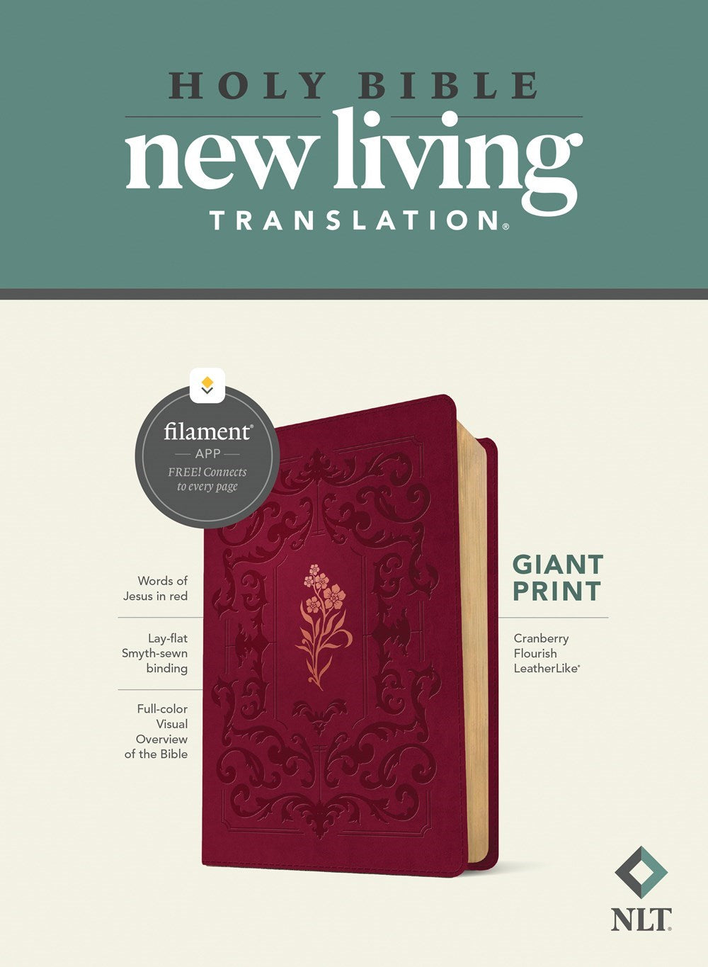 NLT Giant Print Bible  Filament-Enabled Edition-Cranberry Flourish LeatherLike