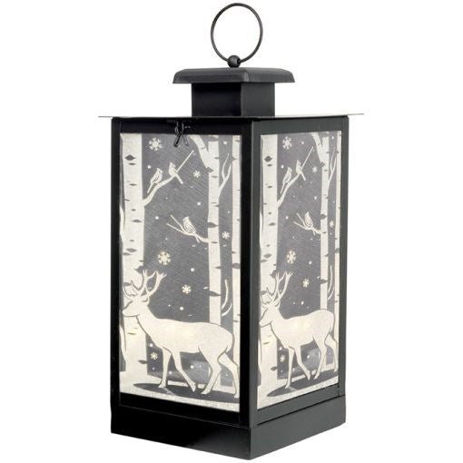 Lantern w/LED Candle  String Lights & Timer-Deer (6 1/4" x 11 3/4" x 6 1/4")