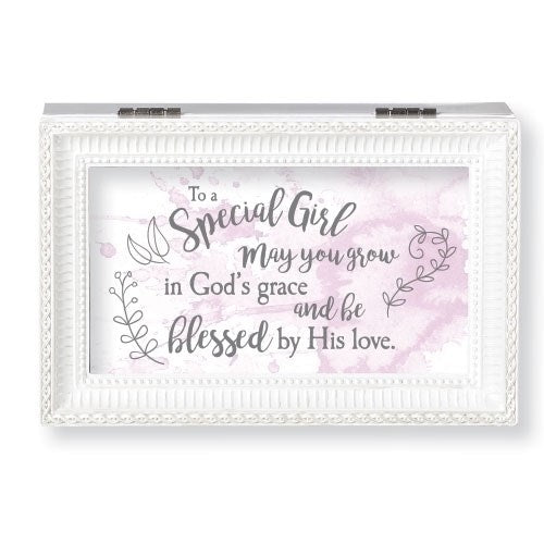 Music Box-To A Special Girl-White & Pink/Jesus Loves Me (6.25" X 4" X 2.75)