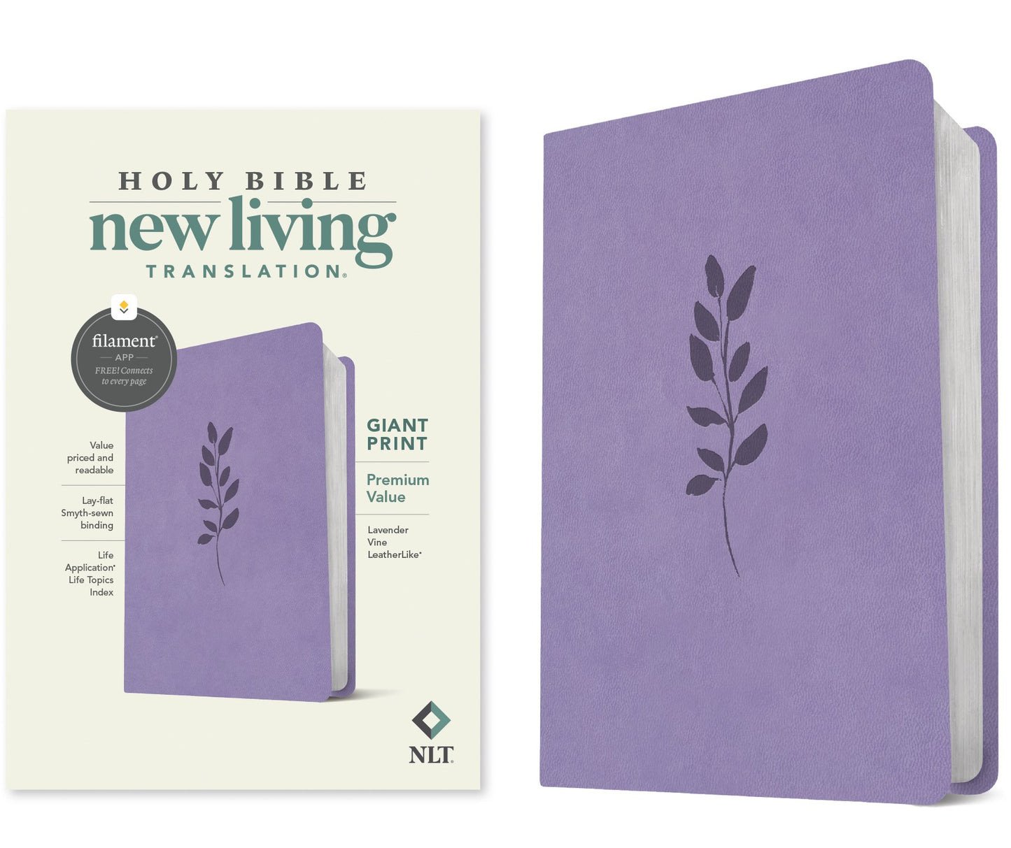 NLT Giant Print Premium Value Holy Bible  Filament Enabled Edition-Lavender Vine LeatherLike