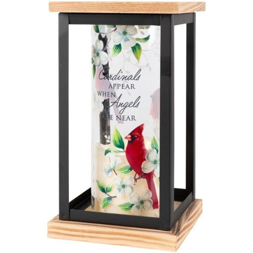 Lantern w/Flameless LED Candle & Timer-Cardinals Appear (8 1/2" x 4 3/4" x 4 3/4")