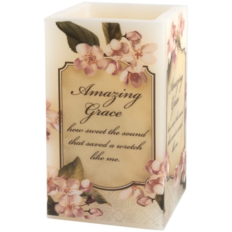 Square Candle-Flickering LED-w/ Timer-Vanilla-Amazing Grace (5" x 3" x 3") (Pack Of 4)