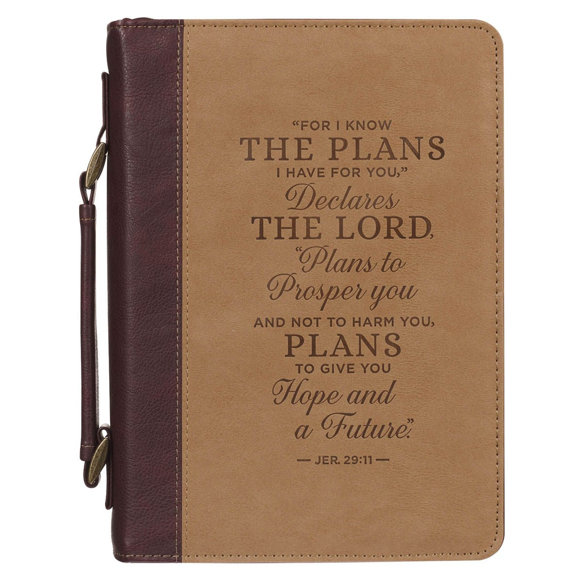 Bible Cover-For I Know The Plans (Jeremiah 29:11)-Burgundy/Tan-Large