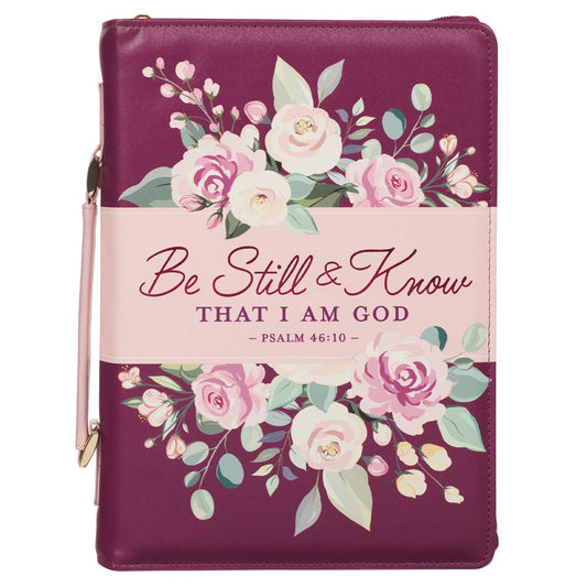 Bible Cover-Be Still & Know That I Am God (Psalm 46:10)-Pearlescent Plum Fashion-Large