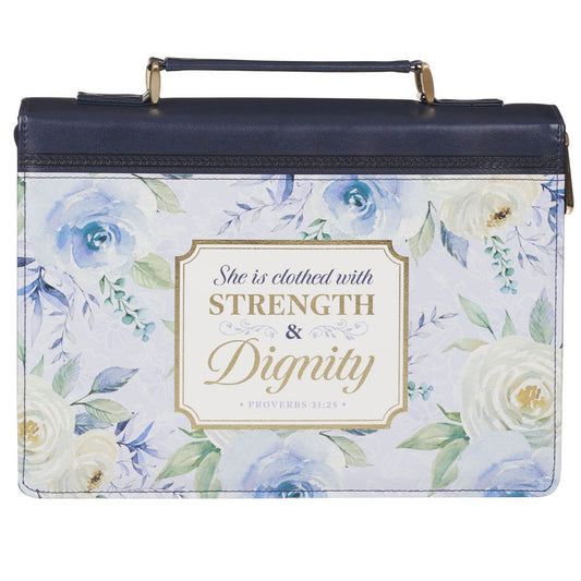 Bible Cover-Strength & Dignity (Proverbs 31:25)-Indigo Rose Fashion-Large