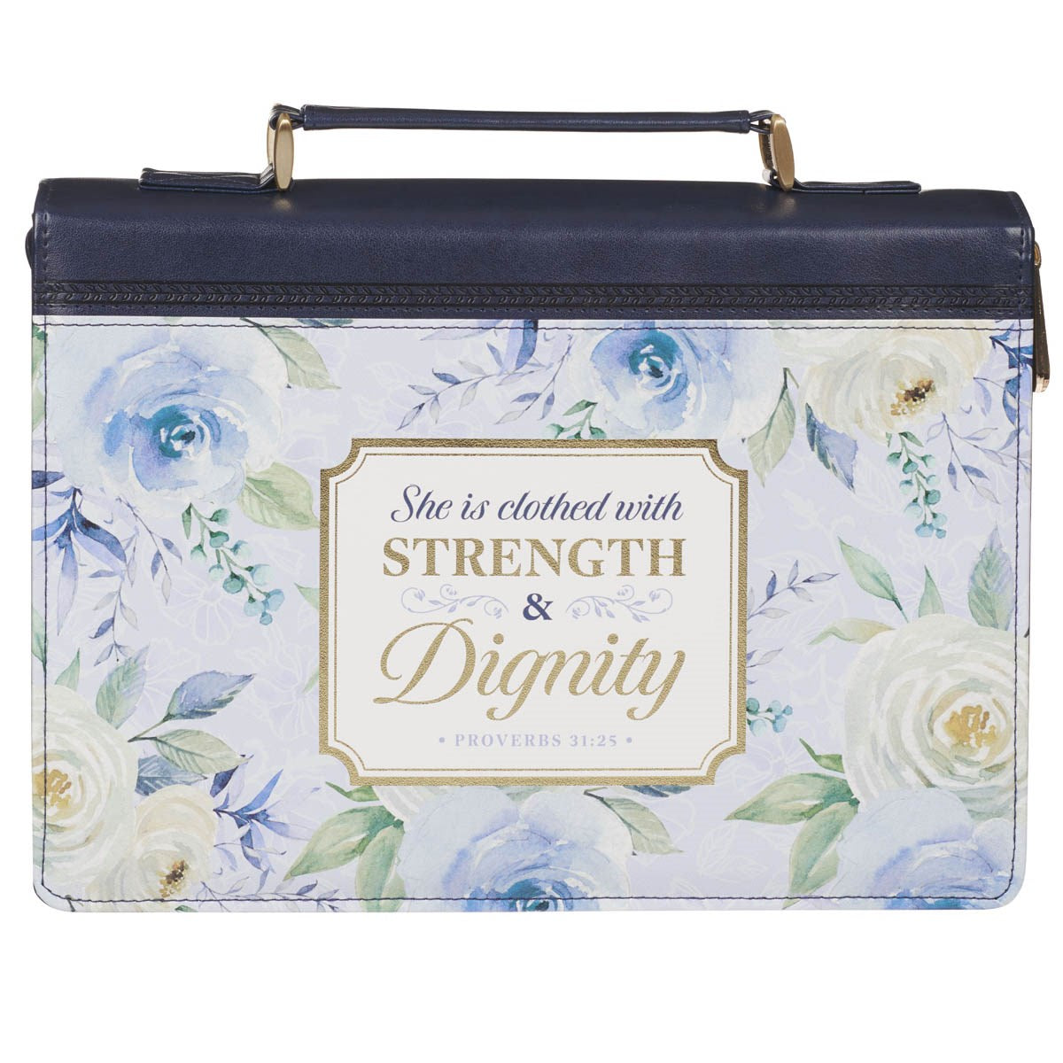 Bible Cover-Strength & Dignity (Proverbs 31:25)-Indigo Rose Fashion-Medium