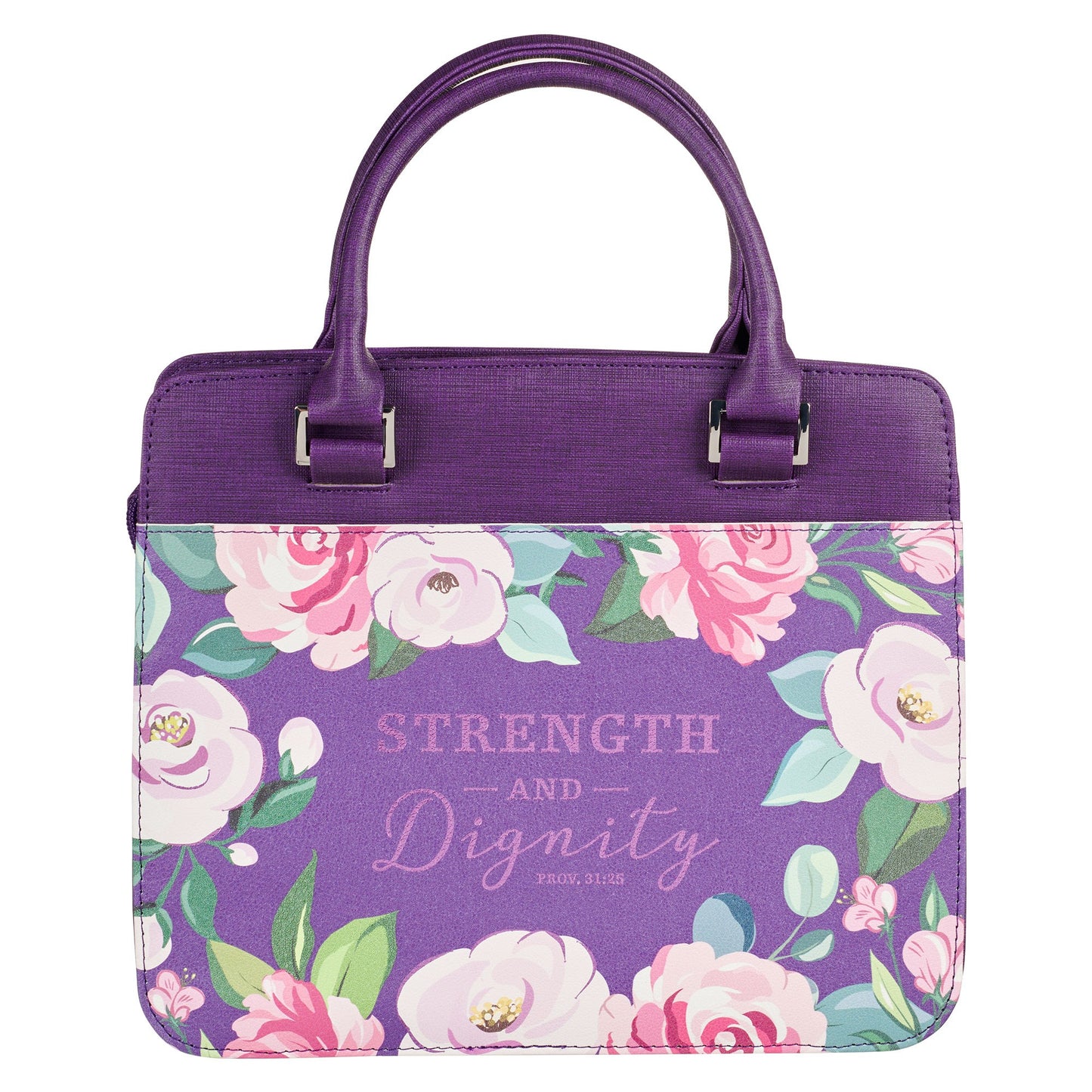 Bible Cover-Fashion Purple Strength and Dignity Prov. 31:25-Med