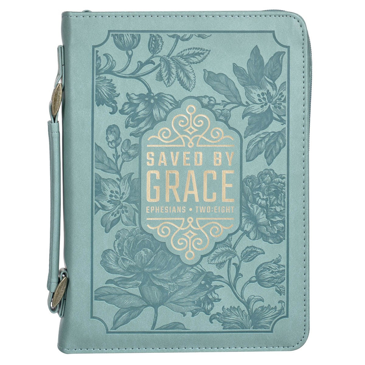 Bible Cover-Saved by Grace (Ephesians 2:8)-Teal Floral Fashion-Medium