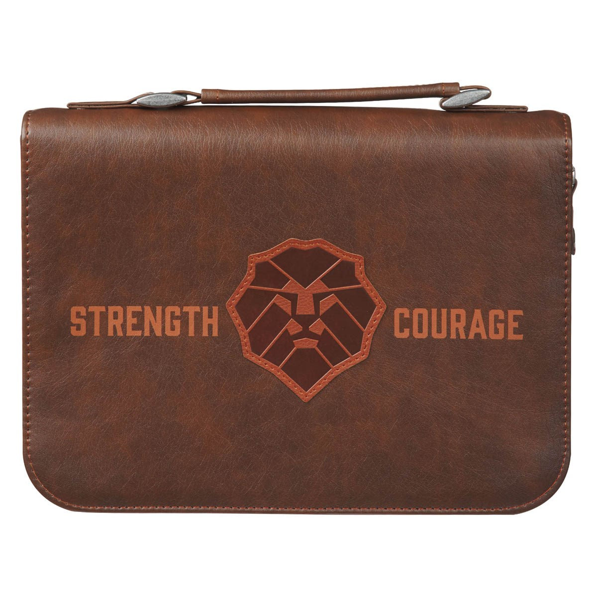 Bible Cover-Strength & Courage (Joshua 1:9)-Honey Brown-Medium