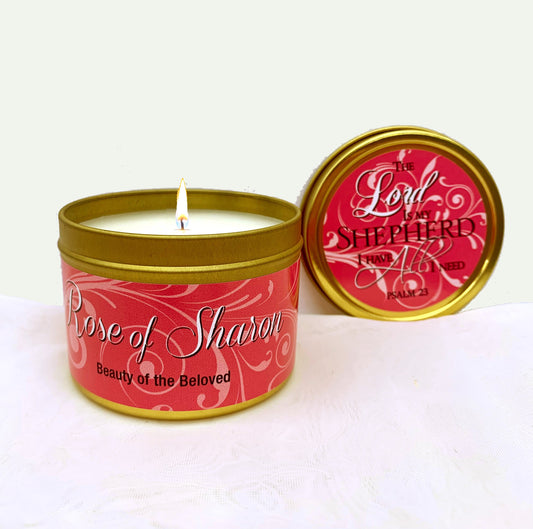 Candle-Rose Of Sharon w/Scripture Gold Tin-6 Oz