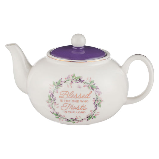 Teapot-Purple Floral-Blessed-Jer. 17:7