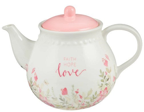 Teapot-Pink Floral-Faith  Hope  Love