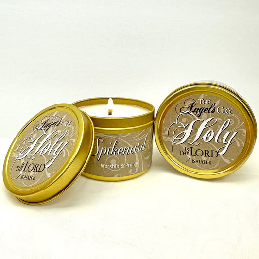 Candle-Spikenard w/Scripture Gold Tin-6 Oz