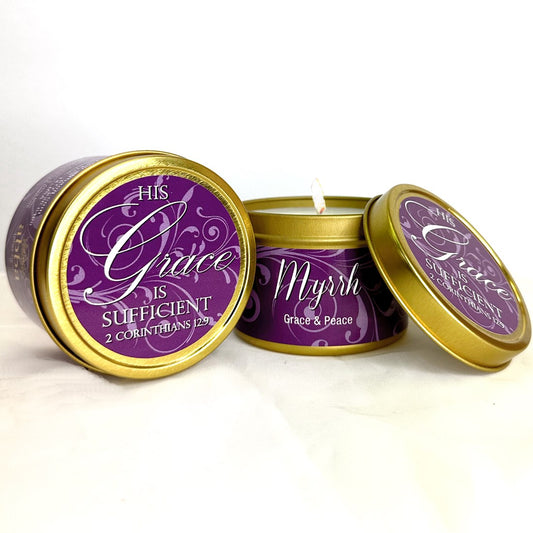 Candle-Myrrh w/Scripture Gold Tin-6 Oz