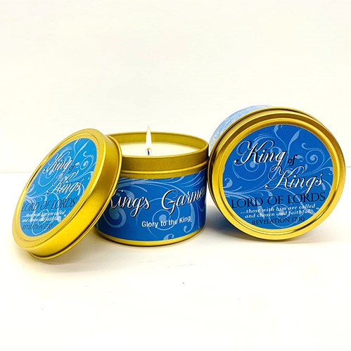 Candle-King's Garment w/Scripture Gold Tin-6 Oz