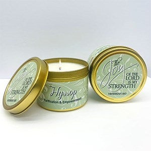 Candle-Hyssop w/Scripture Gold Tin-6 Oz